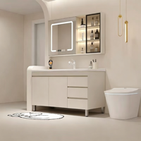 Meuble de salle de bain personnalisé XINGRUO avec miroir LED intelligent, meuble de rangement moderne de luxe à lavabo unique pour hôtels et salles de bain résidentielles