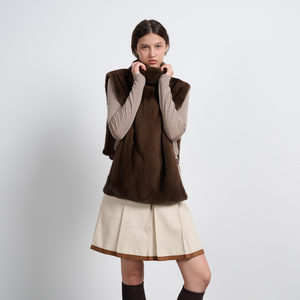 Gilet Sciarpa Monopetto Reversibile in Pelliccia di <span class=keywords><strong>Visone</strong></span> 100% Non Tessuta, Lusso Eco-Friendly, Casual Corto con Collo Alto, Indossabile in Due Modi - Product Image 4