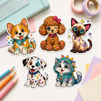 Autocollants pour animaux de compagnie arc-en-ciel colorés personnalisés, imperméables, pack d'autocollants de chien dalmatien, chat, dessin animé kawaii pour ordinateur portable, coque de téléphone, tablette