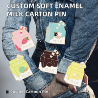 Broche personnalisée en émail souple, forme de carton de lait, logo moulé UV, vente en gros, en alliage de zinc, émail dur, pour décoration de vêtements