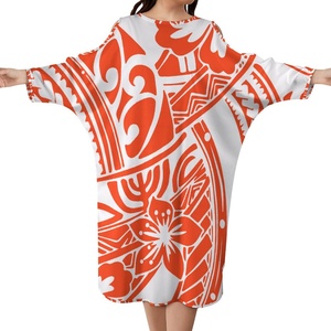 2022 estate moda donna abito con <span class=keywords><strong>spalle</strong></span> fredde Hawaii polinesiano Design tribale oversize Poncho Beach Dress abiti Casual da isola - Product Image 4
