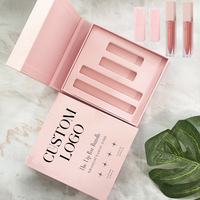 Étuis de brillant à lèvres 4 en 1 Ensembles de maquillage personnalisés Livre de cosmétiques Paquet de brillant à lèvres de luxe avec boîte d'emballage miroir