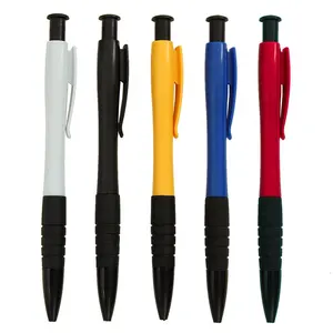 0.7mm promotional push type ballpoint blue and black pen with smooth writing for school and office