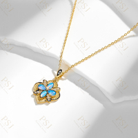 Collier Peishang Vintage en Argent Sterling 925 Plaqué Or 14K, Ornements Floraux, Grappe de Zircons Marquise et Opale