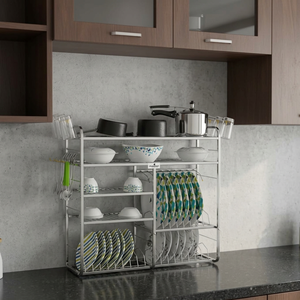 Estante de Cocina Metálico Plateado de 4 Niveles, Organizador de Almacenamiento con Ganchos, 30x66 Pulgadas - Product Image 5