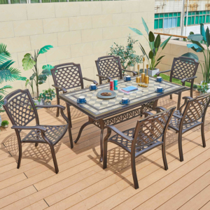 Gốm đúc nhôm 4-6 chỗ ngồi hình chữ nhật ăn uống đặt ngoài trời Patio nhà hàng ghế vườn Bảng đồ nội thất cho công viên hoặc biệt thự - Product Image 4