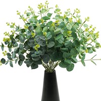 Pohon Eucalyptus Buatan DREA 4 Cabang 16 Semprotan Daun Hijau Cetak Sutra Buatan Tangan Dekorasi Dalam/Luar Ruangan