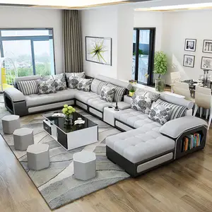 Modern tasarım deri kumaş gri fonksiyonel kesit uyku çekyat 7 kanepe seti mobilya oturma odası kanepeleri