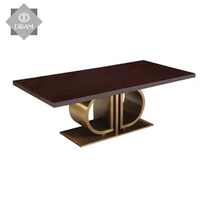 Mesa de madera sólida natural, mesa de comedor con base de metal, muebles de comedor de estilo moderno, mesa de comedor rectangular de madera