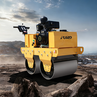Nouveau rouleau compacteur vibrant manuel FURD à double tambour de 1 à 3 tonnes, à moteur, à rayon de braquage court, pour asphalte – Vente chaude