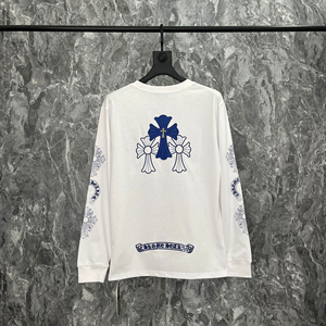 Chemise décontractée à manches longues avec broderie fer à cheval et lettrage bleu Harajuku Chrome Hearts, et coque de téléphone croix - Product Image 2
