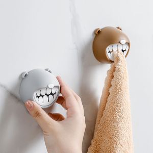 <b>Cute</b> Little <b>Bear</b> Towel Holder Modern Three Rows Hooks Punch-Free Adhesive Storage Refrigerator Bathroom - Product Image 1