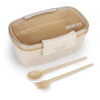 Boîte à lunch en paille de blé 800 ml, sans BPA, étanche, empilable, compatible micro-ondes, écologique, avec ustensiles pour le déjeuner au travail