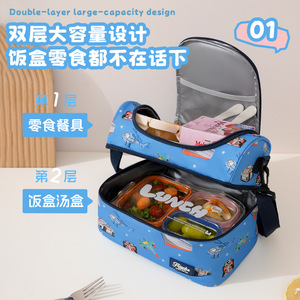 Children's Double Layer <b>Insulated</b> <b>Lunch</b> Bag Blue Cartoon Bento <b>Box</b> For School Portable Waterproof Cooler Bag - Product Image 5
