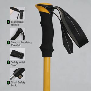Bâton <span class=keywords><strong>de</strong></span> <span class=keywords><strong>ski</strong></span> alpin léger en alliage d'aluminium <span class=keywords><strong>de</strong></span> 270 g avec poignée antidérapante en EVA, réglable et télescopique pour les sports d'hiver - Product Image 2