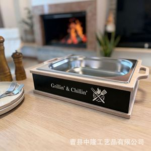 Bandeja de servir de madera con inserto de acero inoxidable, diseño Grillin' & Chillin', para uso en fiestas de barbacoa al aire libre - Product Image 3
