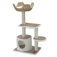 YOUME ARENA 103cm Pohon Kucing Beige dengan Kandang Mewah dan Keranjang Rotan Furnitur Kucing Kayu Sisal Modern Besar untuk Natal