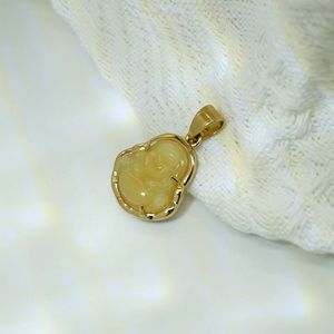 Цветная глазурная буддистская буддийская Подвеска из нержавеющей стали 18K позолоченный цитрин кристалл нефрита ожерелье очаровательный мини-размер синий белый - Product Image 3