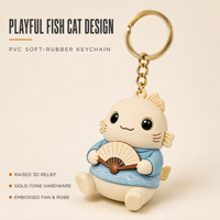 Porte-clés 3D amusants avec motifs de poissons et de chats, porte-clés de voiture, porte-clés en caoutchouc souple PVC, logo personnalisé directement du fabricant