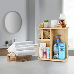 Bamboo Cosmetic Storage Rack 4 Layers Rectangular Freestanding <b>Desktop</b> Organizer For Bathroom <b>Shelves</b> - Product Image 4
