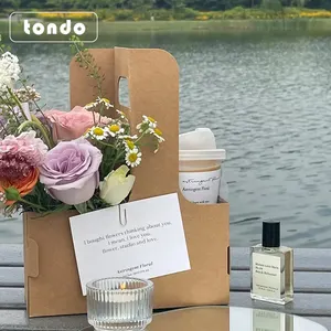 Tondo 2022 новая портативная коробка для кофе из крафт-бумаги, Подарочная коробка для цветов из крафт-бумаги для упаковки молока, чая