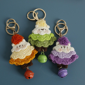 Handmade Artificial Crochet Eco-friendly Christmas Tree Craft Dolls Keychain with Bell Rings for Girl & Boy Friends Gifts