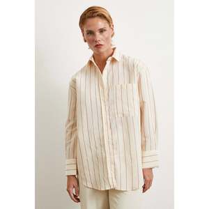 Chemise en modal à rayures contrastées fuchsia unisexe décontractée en popeline boutonnée pour tous les jours - Product Image 3