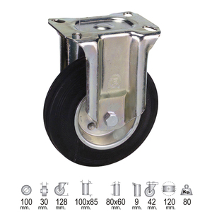 Ruota Industriale Fissa in Gomma Nera 100 mm. - Product Image 1