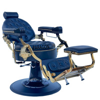 Fauteuil de Barbier Vintage de Luxe avec Cadre Doré, en Cuir PU Bleu, Inclinable, pour Hommes, Salon de Coiffure