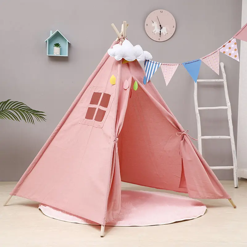 Children Teepee Tent Play Tent house Indoor kids tent, Outdoor Kids Playhouse Canvas Teepee with Wood pole