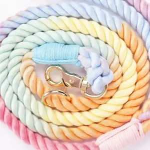 Fabricant de laisse en corde tressée à la main pour chien de compagnie de luxe solide et robuste personnalisé coloré coton laisse en corde pour chien