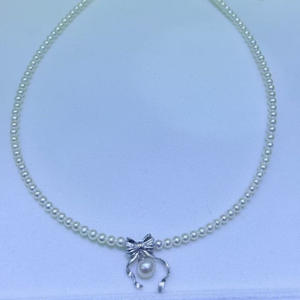 สร้อยคอมุกน้ำจืดดีไซน์ผีเสื้อสไตล์เรโทรทันสมัยจาก Zhuji ขนาด 3-4 มม. ตัวล็อคเงินแท้พร้อมสายแบบฮาร์เบอร์ - Product Image 4