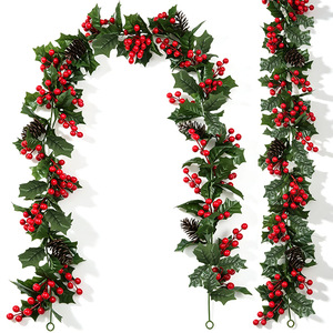 Guirnaldas Navideñas con Bayas Rojas y Piñas para Decoración de Chimeneas del Hogar - Product Image 2