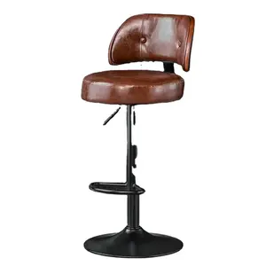Bangku Bar tinggi dapat diatur angkat tinggi antik kulit industri kursi putar Modern tinggi bangku Bar