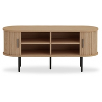 Meuble de Rangement Salon Meuble TV Grain de Bois MDF Table d'Appoint Ronde Pieds Métalliques