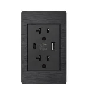 Wall usb-c double port charging plug with home US 20A power switch usb outlet socket