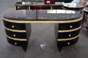 Gaya Italia Klasik Ukiran Tangan Kayu Solid Oval Cat Mengkilap Hitam Antik Rumah Meja Kantor - Product Image 6