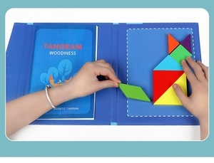Livre de puzzles magnétiques éducatifs en bois STEM : Jeux de formes, Tangram et puzzles de modèles - Product Image 4