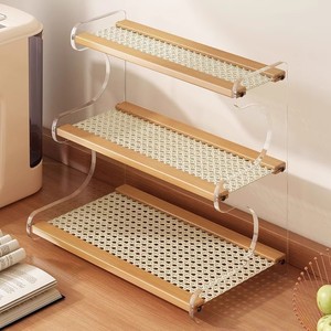 Estante de almacenamiento para tazas, organizador de escritorio de 3 niveles para cocina y baño con marco acrílico y estante de malla - Product Image 2
