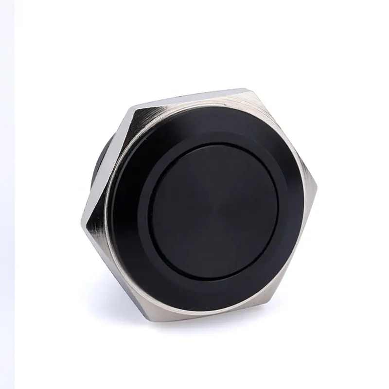 Короткий корпус Плоский мгновенный сброс 16 мм Кнопка 2 PIN металлический черный алюминий окисление кнопка переключатель для печатной платы