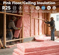 Laine de verre ininflammable ASTM C518 US pour isolation de plafond, rouleau pré-découpé R25 8 pouces, non revêtu, rose, ignifuge, en fibres de verre