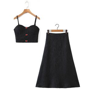 Ensemble jupe et camisole pour femmes grandes tailles, satin noir, taille haute, imprimé gaufré N8234 - Product Image 2