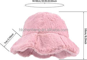 Chapeau seau en fausse fourrure pelucheuse HKZB pour l'hiver, doux, épais, chaud, avec bordure en feuille de lotus à volants, idéal pour les activités de plein air - Product Image 2