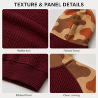 OEM Fabrik Maßgeschneiderte Waffel-Zip-Hoodie mit Camo-Kontrast-Raglanärmeln, Schwergewichtige Übergroße Farbblock-Herren-Streetwear-Hoodies