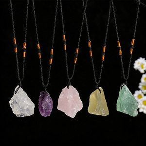 Collar Ajustable con Colgante de Piedra Natural en Bruto: <span class=keywords><strong>Amatista</strong></span>, Cuarzo Rosa, Fluorita, Ideal para Regalo - Product Image 6