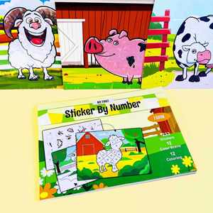 Libro de pegatinas para colorear sin ensuciar para niños y niñas, 12 piezas, actividades, arte, regalos de cumpleaños, manualidades, animales de granja, manualidades con láminas para niños - Product Image 1