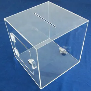 Fabrik Großhandel Clear Square Locking Heckklappe Acryl Spenden box oder Wahlurne mit Schloss und Schlüsseln