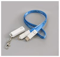 Adaptateur croisé 3-en-1 : Câble de charge avec cordon tour de cou, porte-badge et boucle de sécurité, câble de données à charge rapide, logo personnalisé