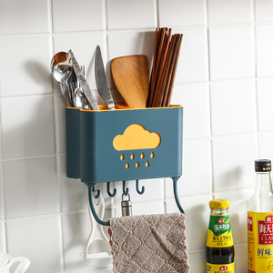 Wall Mounted Chopstick Holder Rectangle Punch Free Storage Basket For Kitchen utensil Draining Organizer - Product Image 2