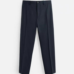 بنطال بدلة صوف خفيف الوزن للرجال مقلم قطن مضاد للتجاعيد غسل ملون XL طيات الشوارع منقوشة للشحن للصيف - Product Image 1